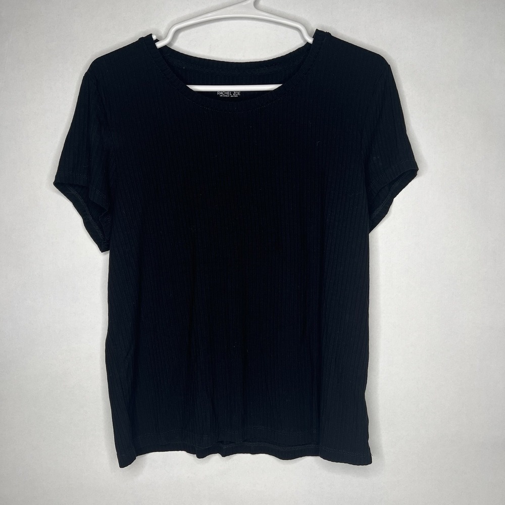 Rachel Zoe Women's Black T- Shirt   XL Ribbed Stretch Comfort Workwear‎ Tee
